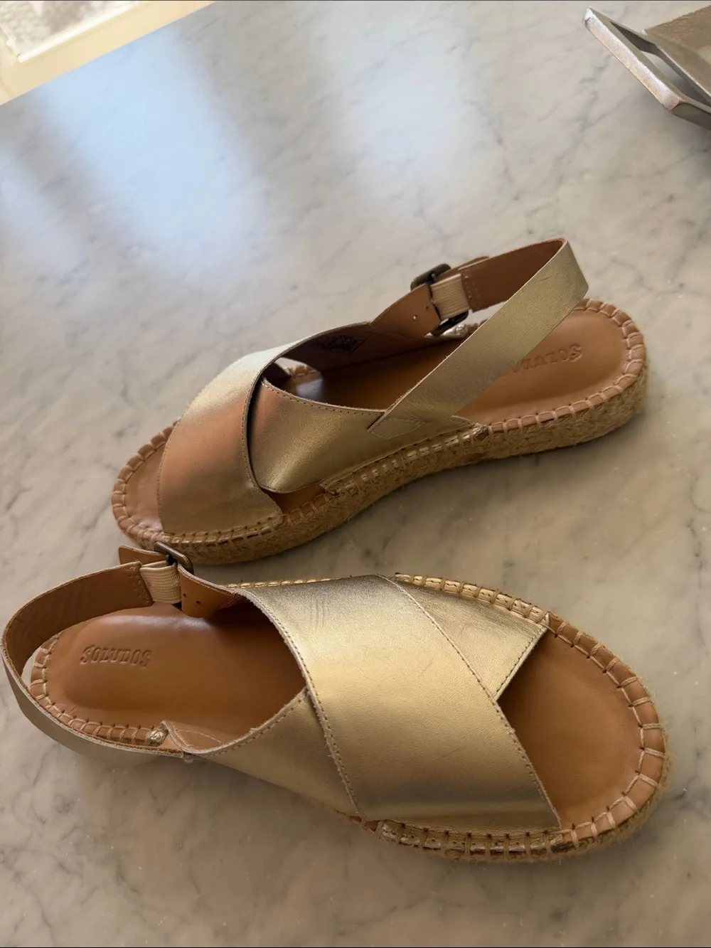 Soludos Gold Leather Espadrille Sandals with Slingback Strap size 8.5